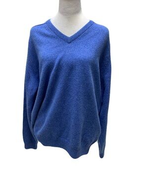 Vintage Alan Paine England XXL Men's V-Neck Virgin Wool Blue Sweater Cozy UK 44
